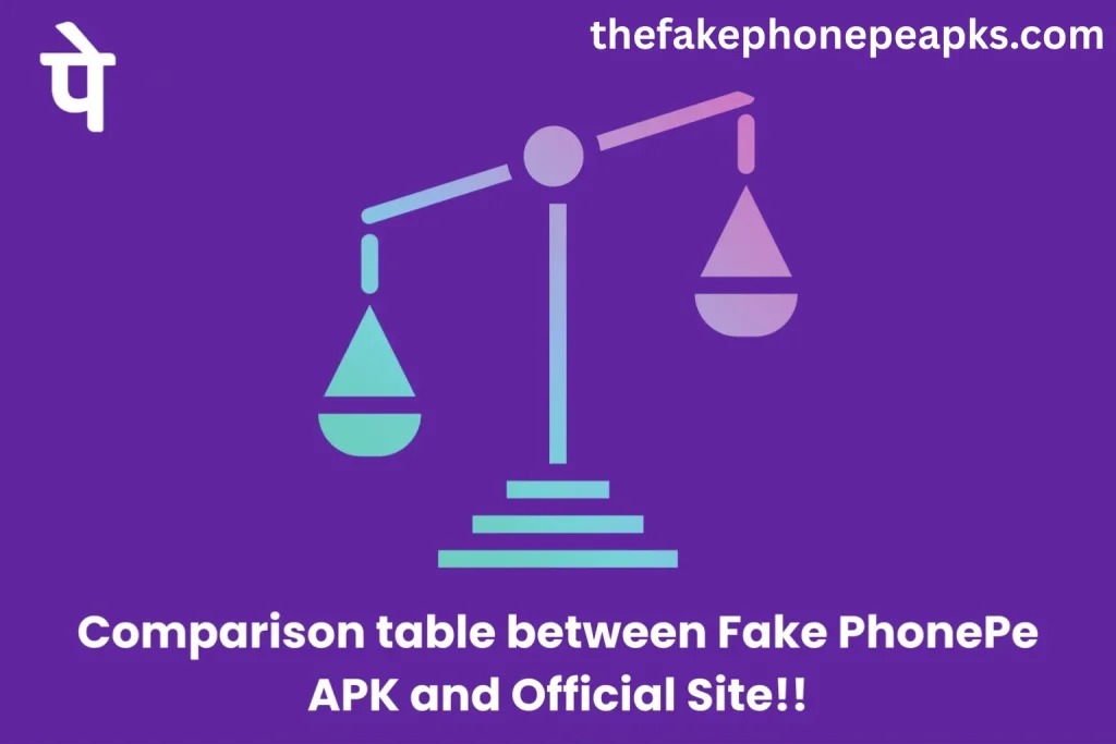 Comparison table between Fake PhonePe APK and Official Site